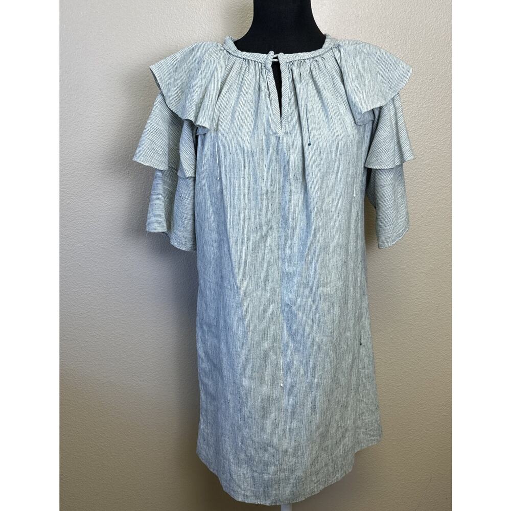 Mirth Hand Made Edition dress Blue White Cotton Stripe Boho Coquette Cottagecore
